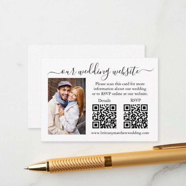 Minimalist RSVP Details Photo 2 QR Wedding Enclosure Card (Front/Back In Situ)