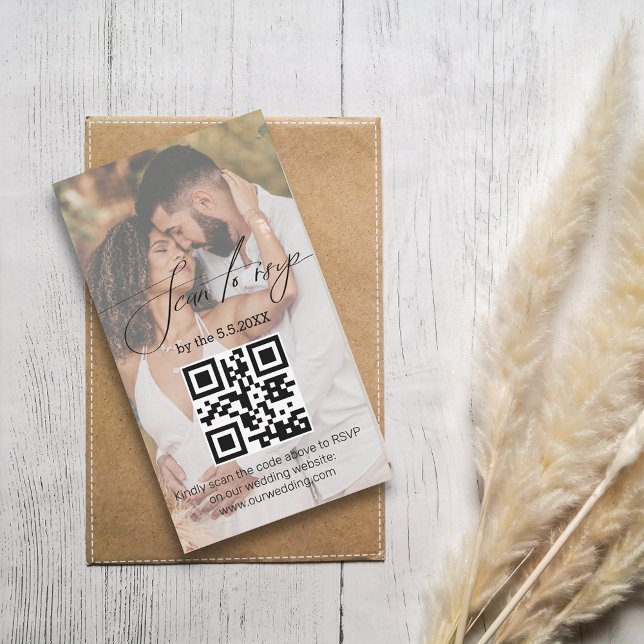 minimalist rsvp qr code wedding photo couple card (Creator Uploaded)