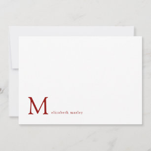 Minimalist Ruby Red Monogram Correspondence Card