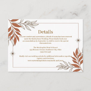 minimalist rust botanical accommodation details enclosure card