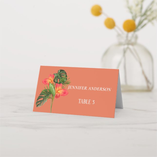 Minimalist Rust Orange Flower Wedding Place Cards (Front)