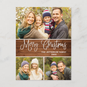 Minimalist Rustic 3 PHOTO Christmas Holiday Boho Postcard