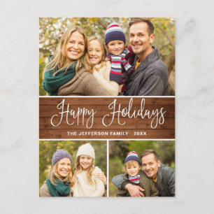 Minimalist Rustic 3 PHOTO Christmas Holiday Boho Postcard