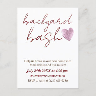 Minimalist Rustic Backyard Bash Housewarming Party Postcard