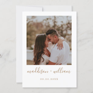 Minimalist rustic beige with photo wedding invitat invitation