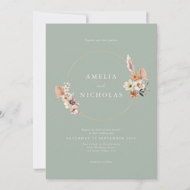 Minimalist Rustic Boho Floral Wedding Invitation (Front)