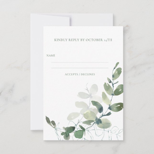 Minimalist Rustic Botanical Eucalyptus Wedding  RSVP Card (Front)