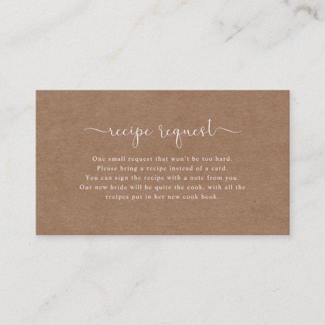 Minimalist Rustic Bridal Recipe Request Card (Front)