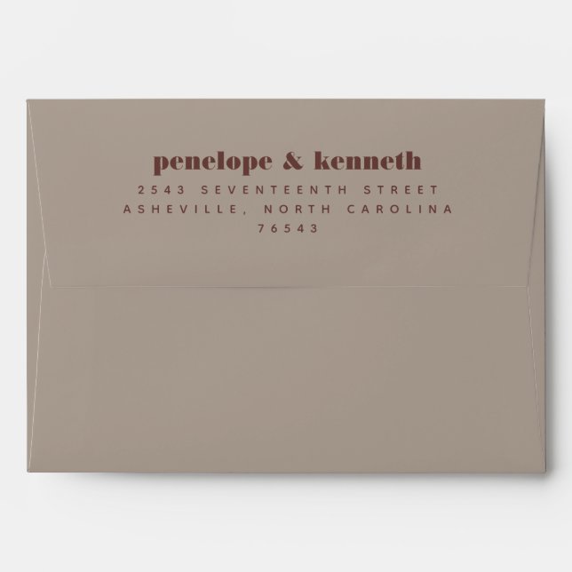 Minimalist Rustic Brown Floral Line Art Wedding  Envelope (Back (Top Flap))