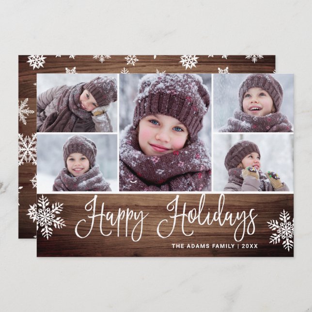 Minimalist Rustic Christmas 5 PHOTOS Greetings Holiday Card (Front/Back)