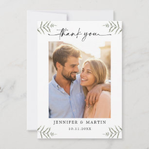 Minimalist Rustic Custom Photo Wedding Thank You Card