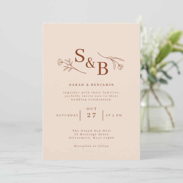 Minimalist Rustic Elegant Fall Wedding Invitation (Standing Front)