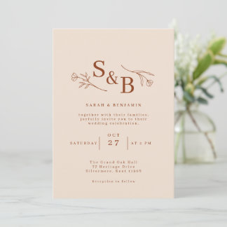 Minimalist Rustic Elegant Fall Wedding Invitation