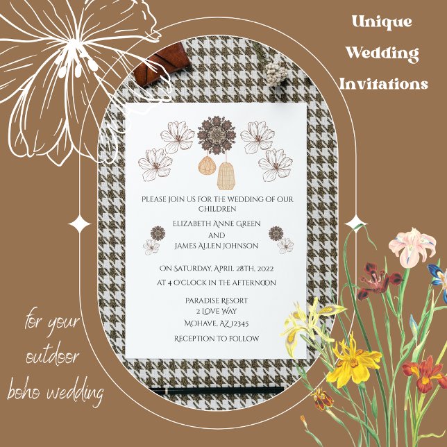 Minimalist Rustic Floral Boho Wedding Invitation (Creator Uploaded)