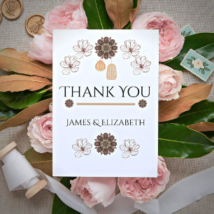 Minimalist Rustic Floral Boho Wedding  Thank You Card