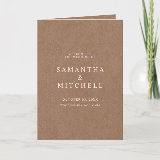 Minimalist Rustic Folded Ceremony Program Thank You Card (Front)
