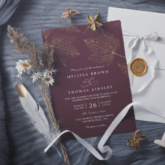 Minimalist Rustic Gilded Maple Elegant Wedding Invitation