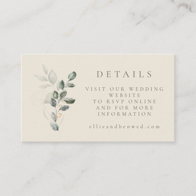 Minimalist Rustic Gold Greenery Wedding Website Enclosure Card (Front)