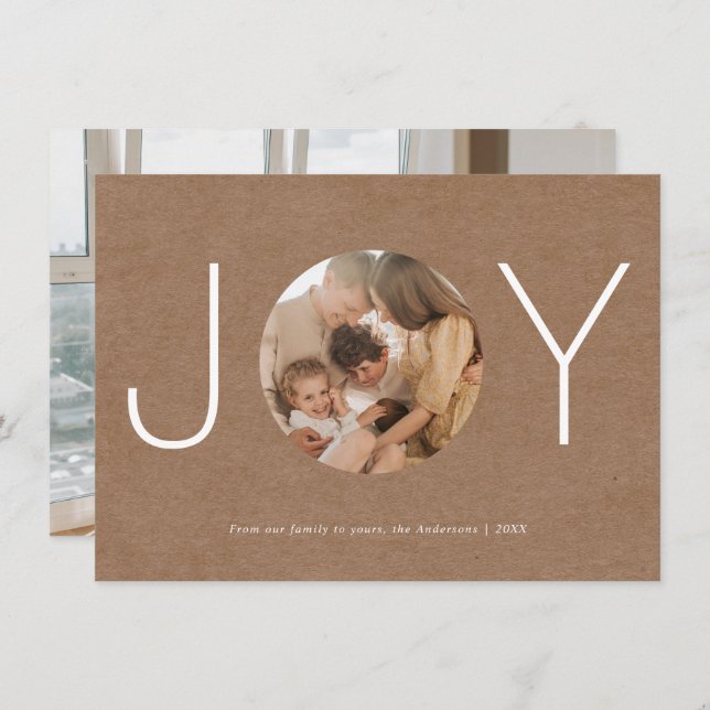 Minimalist Rustic Joy Happy Holidays Photo Card (Front/Back)