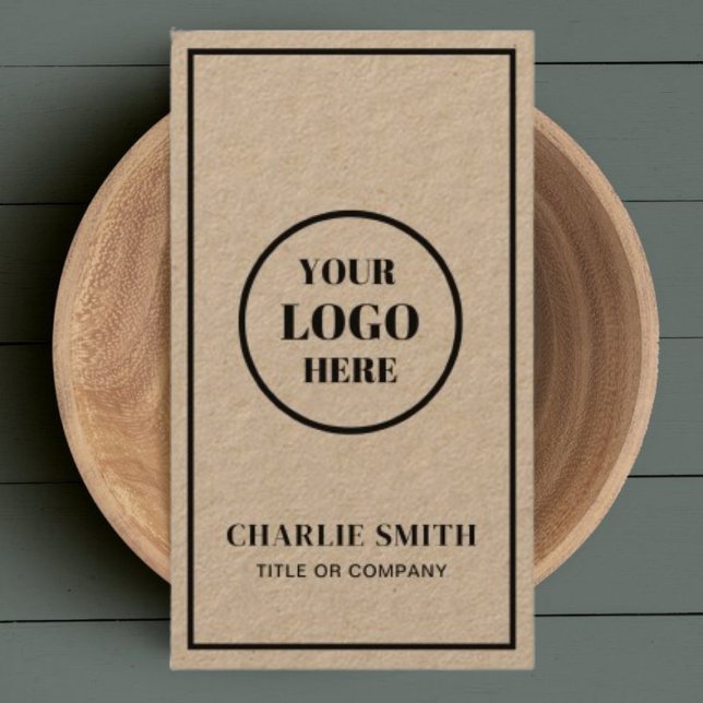 Minimalist Rustic Kraft Black Border Script LOGO Business Card (Creator Uploaded)
