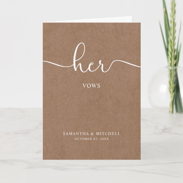Minimalist Rustic Kraft Her Vows Card (Front)