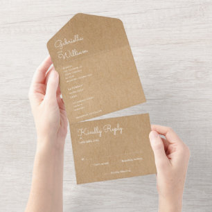 Minimalist Rustic Kraft Monogram Wedding All In One Invitation