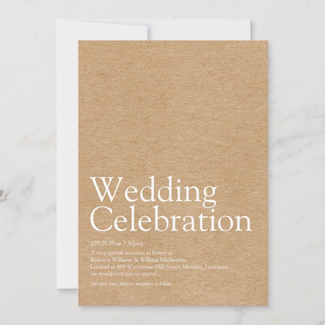 Minimalist Rustic Kraft Wedding Definition Invitation (Front)