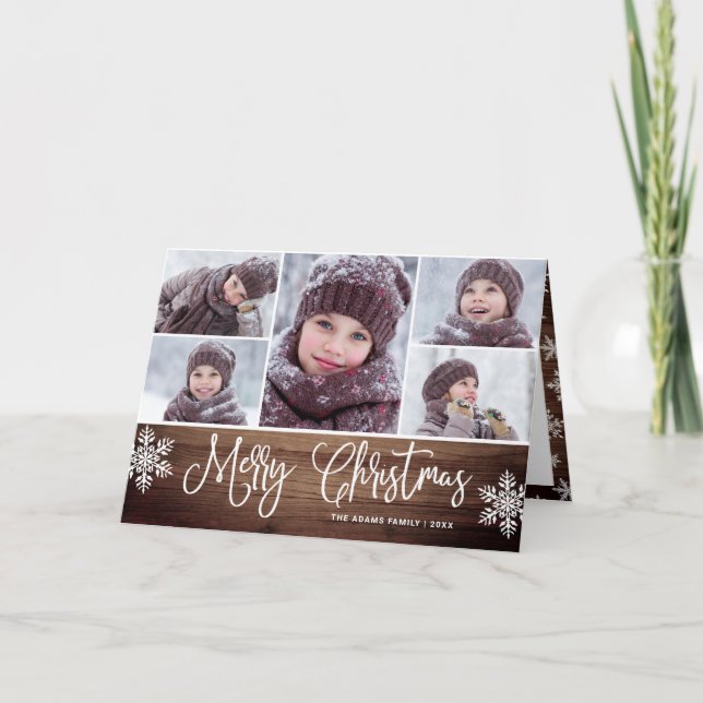 Minimalist Rustic Merry Christmas 5 PHOTOS Holiday Card (Front)