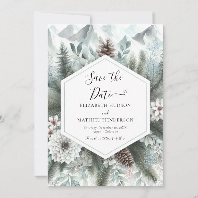 Minimalist Rustic Mountain Wedding Save The Date (Front)