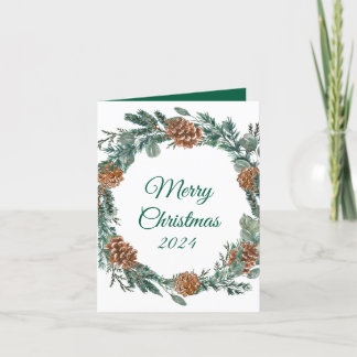Minimalist rustic pine wreath botanic  holiday card