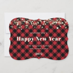 Minimalist Rustic Red Plaid New Year Card