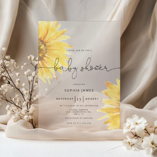 Minimalist Rustic Sunflower Baby Shower Acrylic Invitations