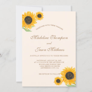 Minimalist Rustic Sunflower Photo Wedding Invitati Invitation