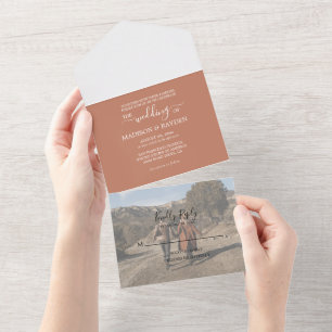 Minimalist Rustic Terracotta Wedding  All In One Invitation