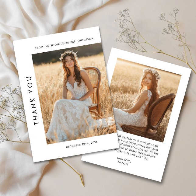 Minimalist Rustic Typography Bridal Shower Photo Thank You Card (Creator Uploaded)