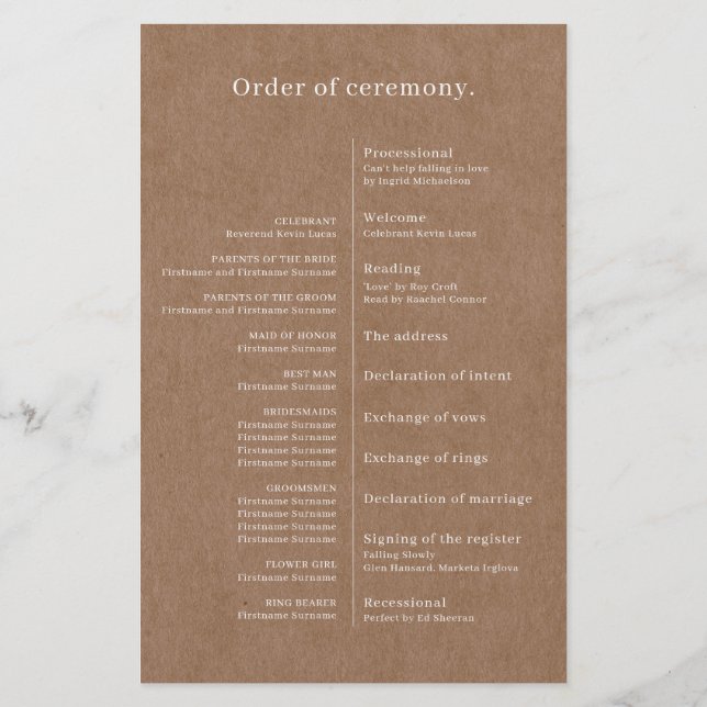 Minimalist Rustic Wedding Ceremony Program (Back)