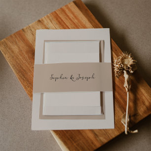Minimalist Rustic Wedding Dark Neutral Beige Invitation Belly Band