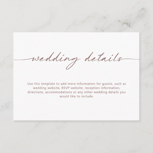 Minimalist Rustic Wedding Details Enclosure Card (Front)