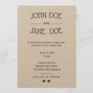 Minimalist Rustic Wedding Invitation with DJ Logos