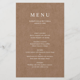 Minimalist Rustic Wedding menu card