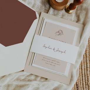 Minimalist Rustic Wedding White and Brown Invitation Belly Band
