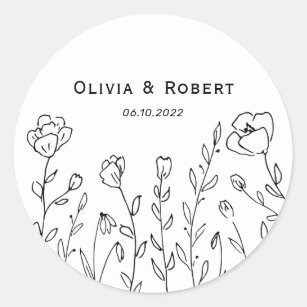 Minimalist Rustic Wildflower Wedding Classic Round Classic Round Sticker