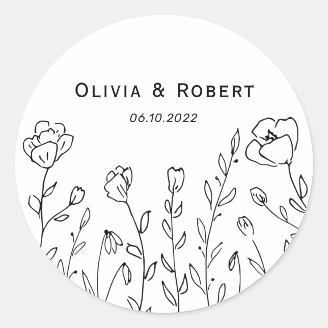 Minimalist Rustic Wildflower Wedding Classic Round Classic Round Sticker (Front)