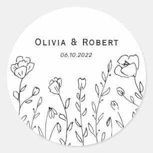 Minimalist Rustic Wildflower Wedding Classic Round Sticker