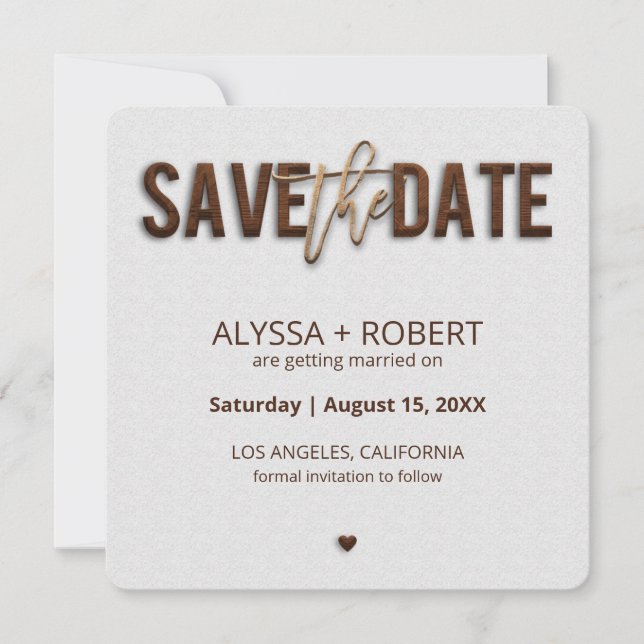 Minimalist Rustic Wood Save The Date Card (Front)