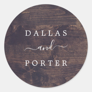 Minimalist Rustic   Wood Wedding Envelope Classic Round Sticker