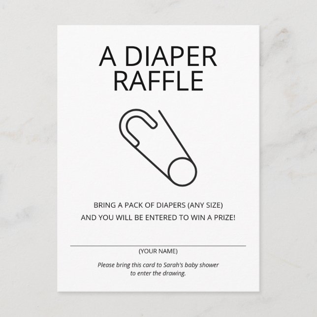 Minimalist Safety Pin Diaper Raffle Card (Front)
