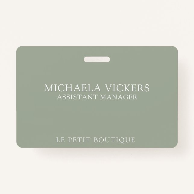 Minimalist Sage and White Professional Business ID Badge (Front)