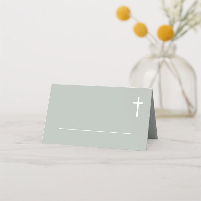 Minimalist Sage baptism place cards (Front)