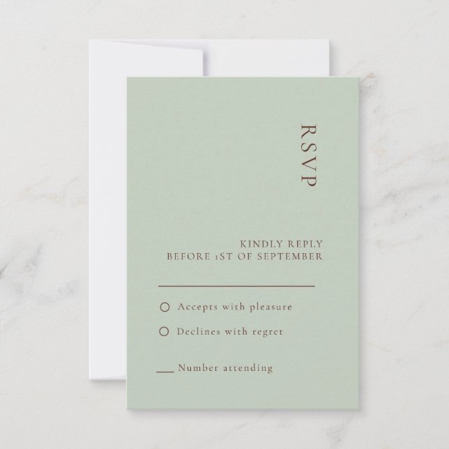 Minimalist Sage Bohemian Wedding RSVP card (Front)